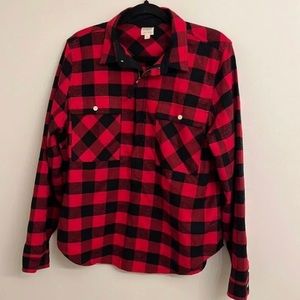 J. Crew red and black quarter zip flannel